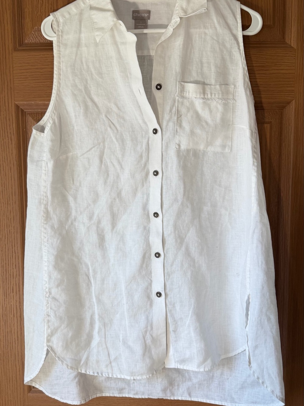 Chico's White Linen-Look No Iron Shirt